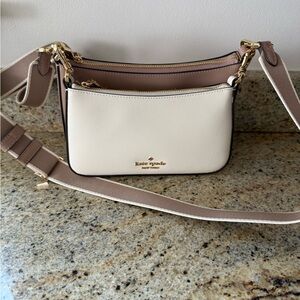 Kate Spade Cream and Tan Crossbody Bag with Leather Trim